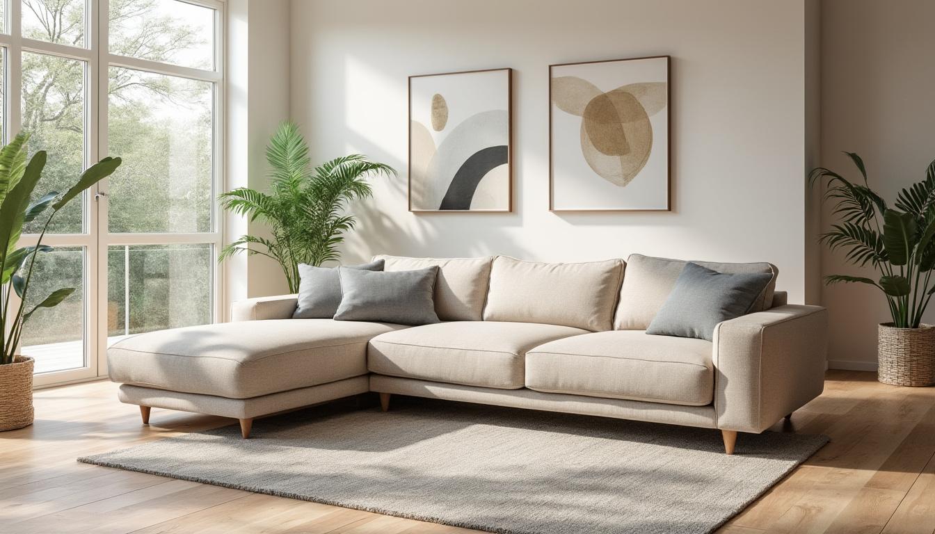 découvrez le canapé d'angle beige, un choix classique et intemporel qui s'intègre parfaitement dans tous les salons. son design élégant et ses couleurs neutres apportent chaleur et style à votre espace de vie.